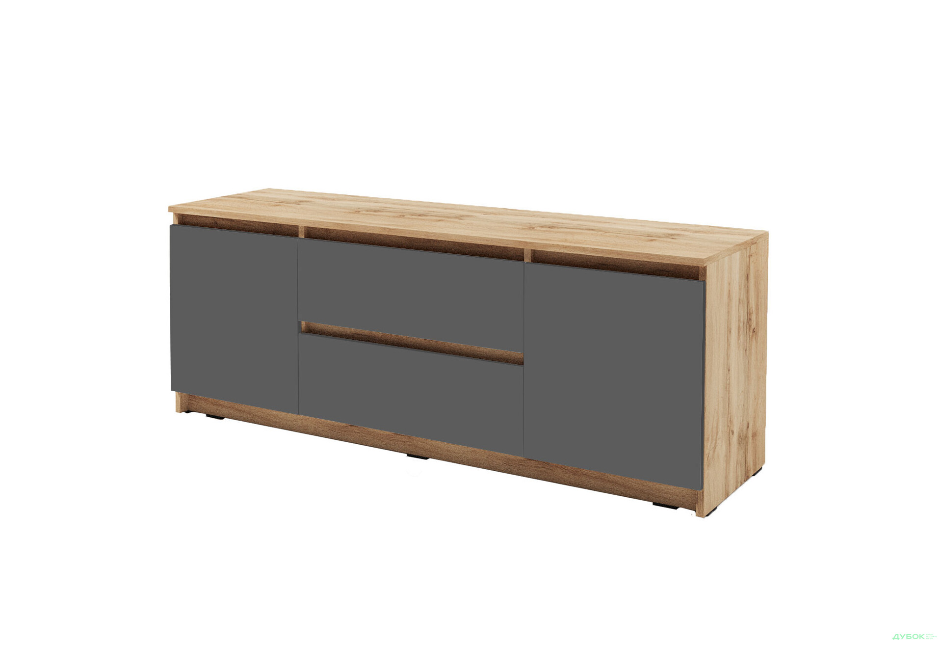 Тумба под ТВ Креденс Фениче Эстетик D-0003 с 2 ящиками и 2 дверками 140 см, дуб аппалачи / антрацит - Изображение 1 Изображение 1 - Тумба под ТВ Креденс Фениче Эстетик D-0003 с 2 ящиками и 2 дверками 140 см, дуб аппалачи / антрацит