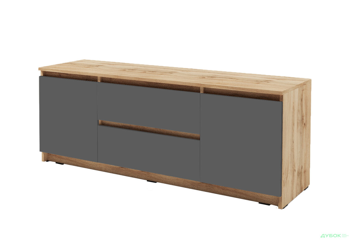 Тумба под ТВ Креденс Фениче Эстетик D-0003 с 2 ящиками и 2 дверками 140 см, дуб аппалачи / антрацит - Изображение 1 Изображение 1 - Тумба под ТВ Креденс Фениче Эстетик D-0003 с 2 ящиками и 2 дверками 140 см, дуб аппалачи / антрацит