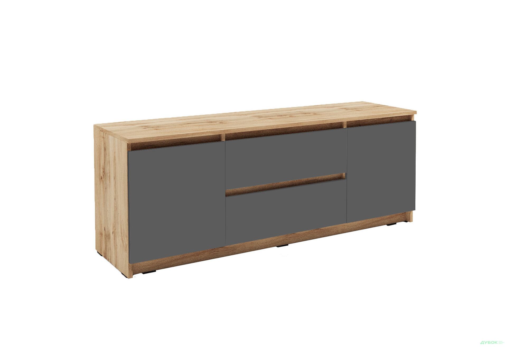 Тумба под ТВ Креденс Фениче Эстетик D-0003 с 2 ящиками и 2 дверками 140 см, дуб аппалачи / антрацит - Изображение 3 Изображение 3 - Тумба под ТВ Креденс Фениче Эстетик D-0003 с 2 ящиками и 2 дверками 140 см, дуб аппалачи / антрацит
