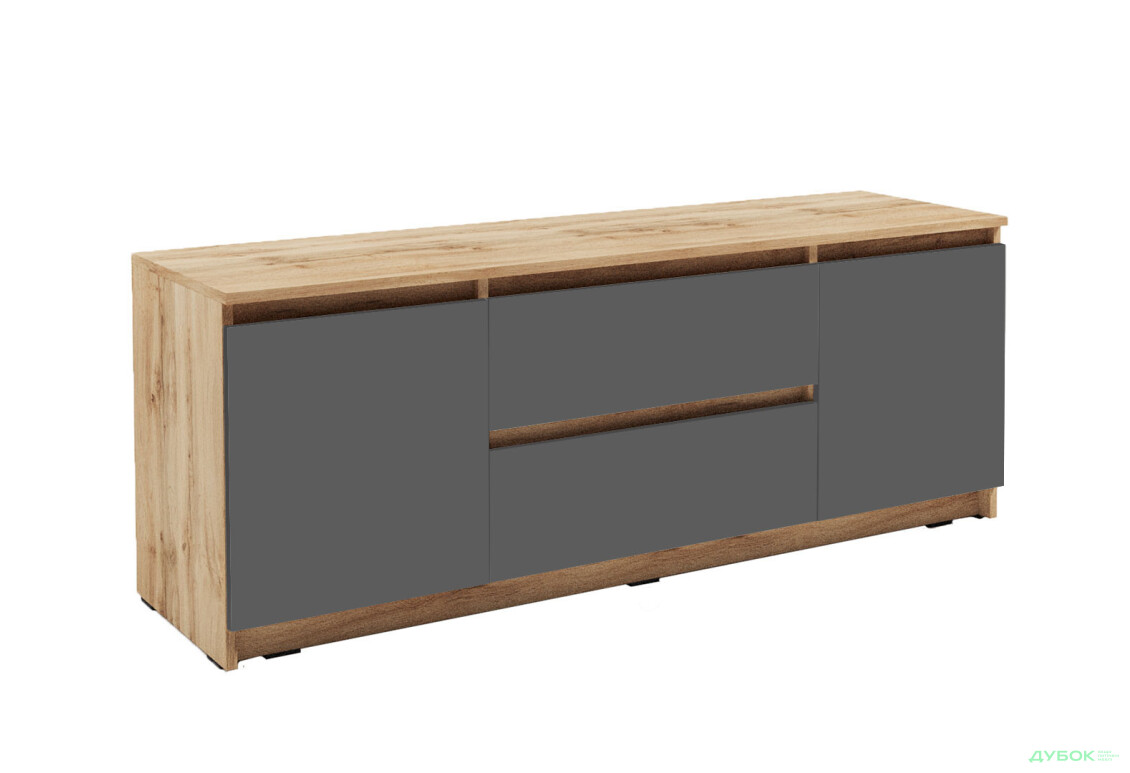Тумба под ТВ Креденс Фениче Эстетик D-0003 с 2 ящиками и 2 дверками 140 см, дуб аппалачи / антрацит - Изображение 3 Изображение 3 - Тумба под ТВ Креденс Фениче Эстетик D-0003 с 2 ящиками и 2 дверками 140 см, дуб аппалачи / антрацит