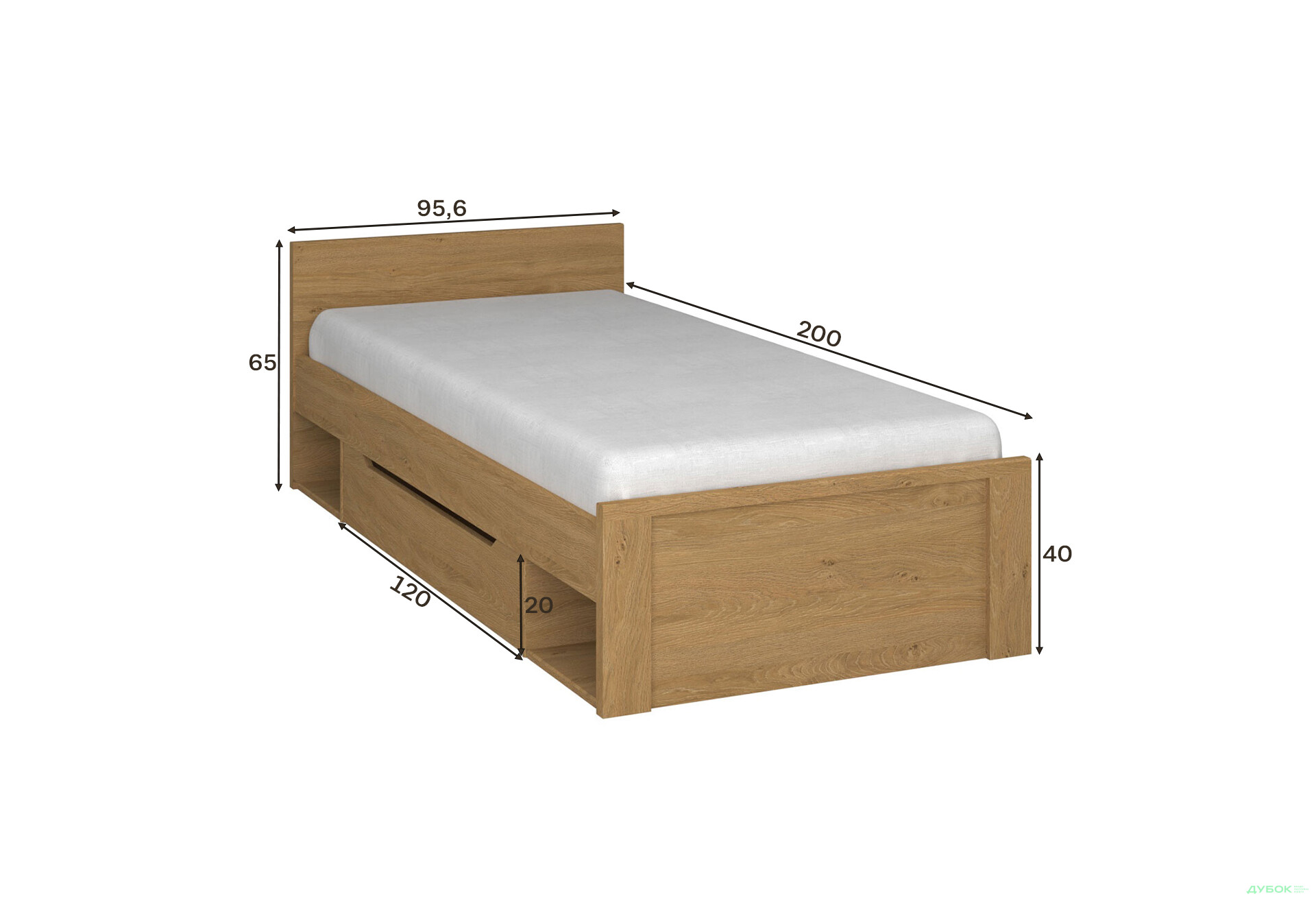 Зображення 9 - Ліжко VMV holding Паві / Pavi (без вкладу) 90х200 см з шухлядою, Дуб Кам'яний