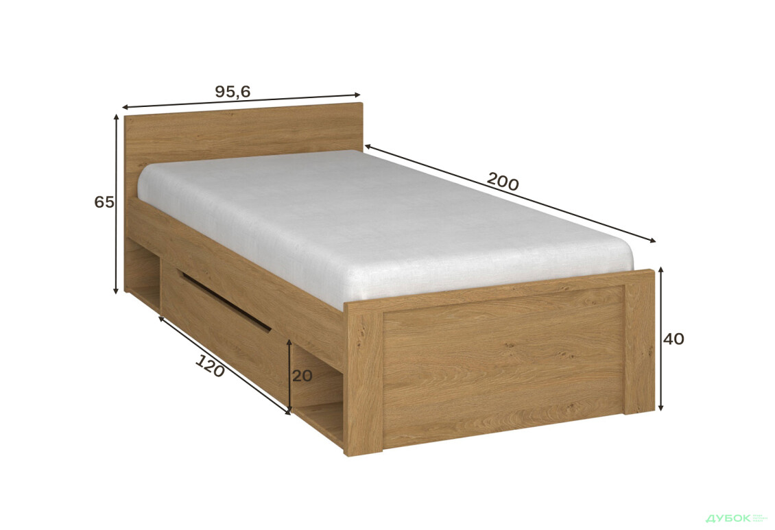 Зображення 9 - Ліжко VMV holding Паві / Pavi (без вкладу) 90х200 см з шухлядою, Дуб Кам'яний