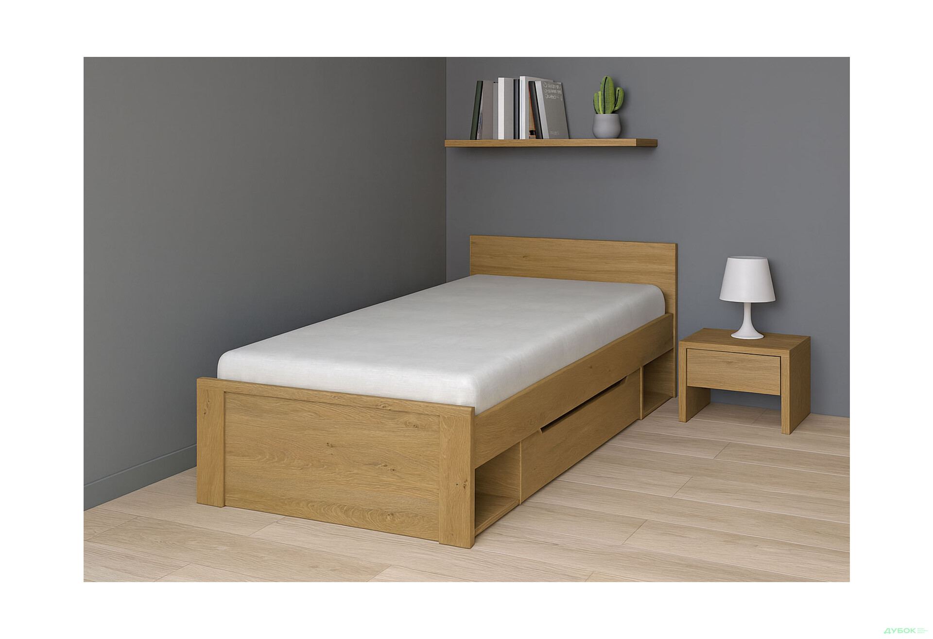 Ліжко VMV holding Паві / Pavi (без вкладу) 90х200 см з шухлядою, Дуб Кам'яний - Зображення 2 Зображення 2 - Ліжко VMV holding Паві / Pavi (без вкладу) 90х200 см з шухлядою, Дуб Кам'яний