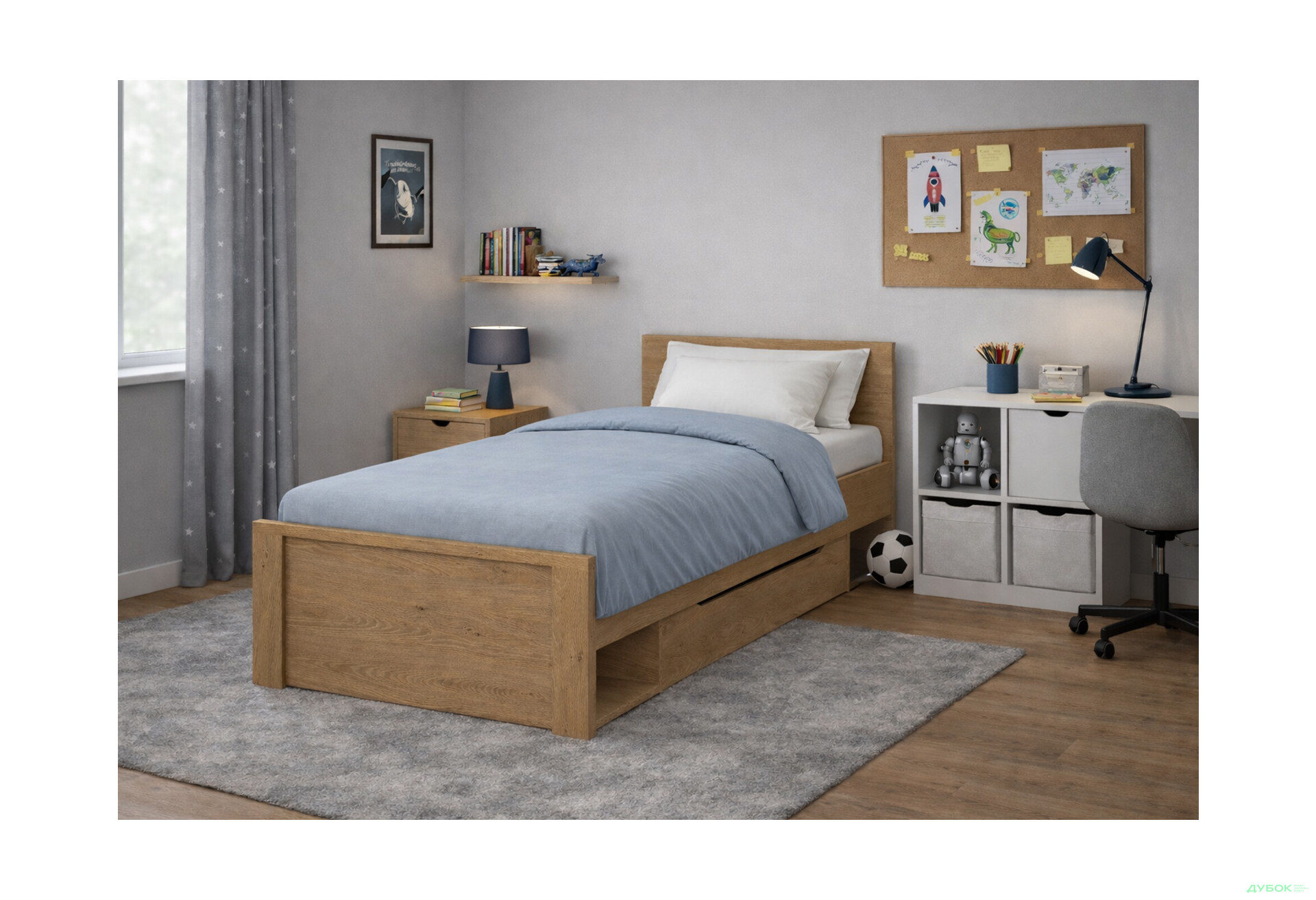 Зображення 2 - Ліжко VMV holding Паві / Pavi (без вкладу) 90х200 см з шухлядою, Дуб Кам'яний