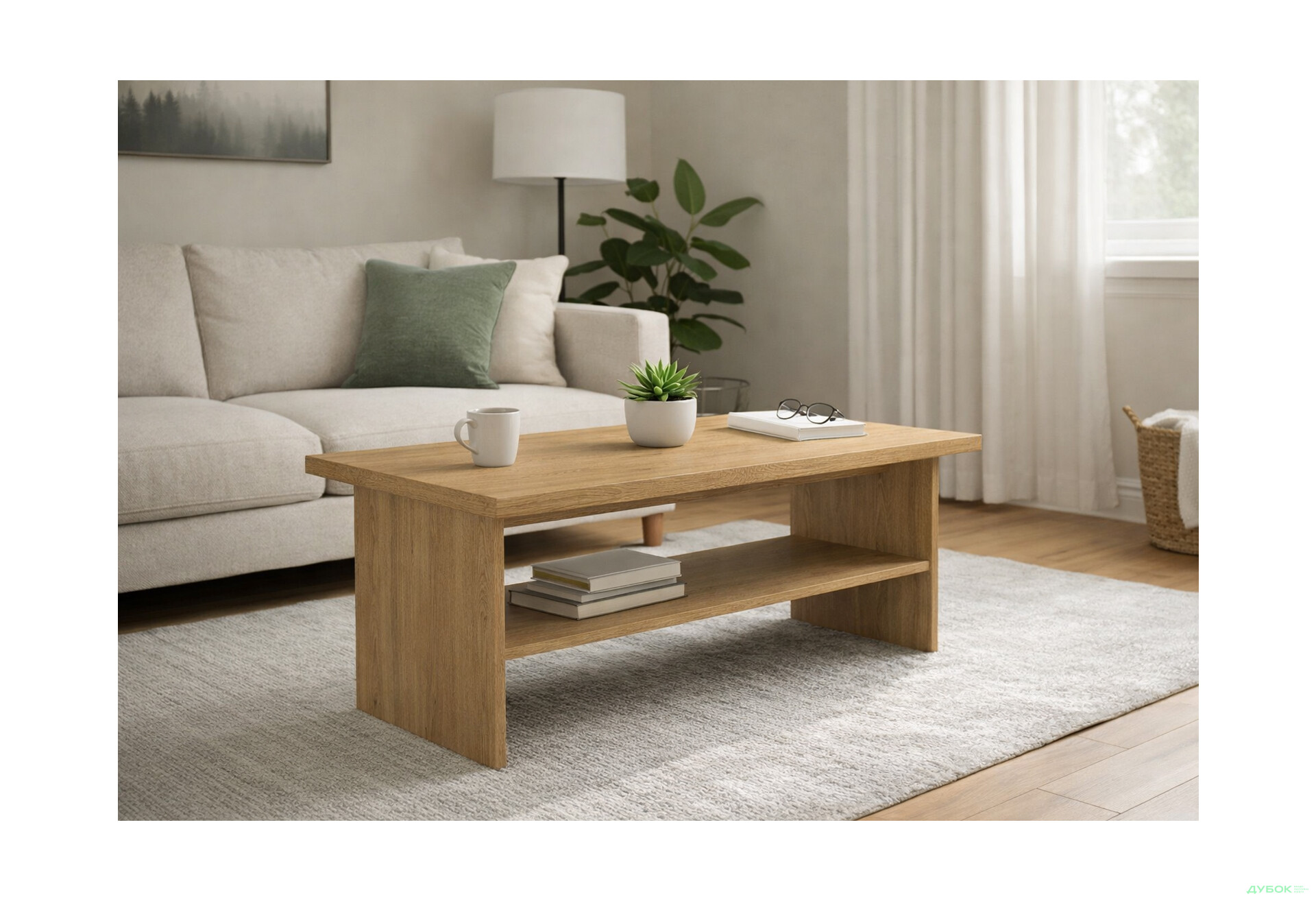 Зображення 2 - Стіл журнальний VMV holding Паві / Pavi 120x55 см з полицею, Дуб Кам'яний