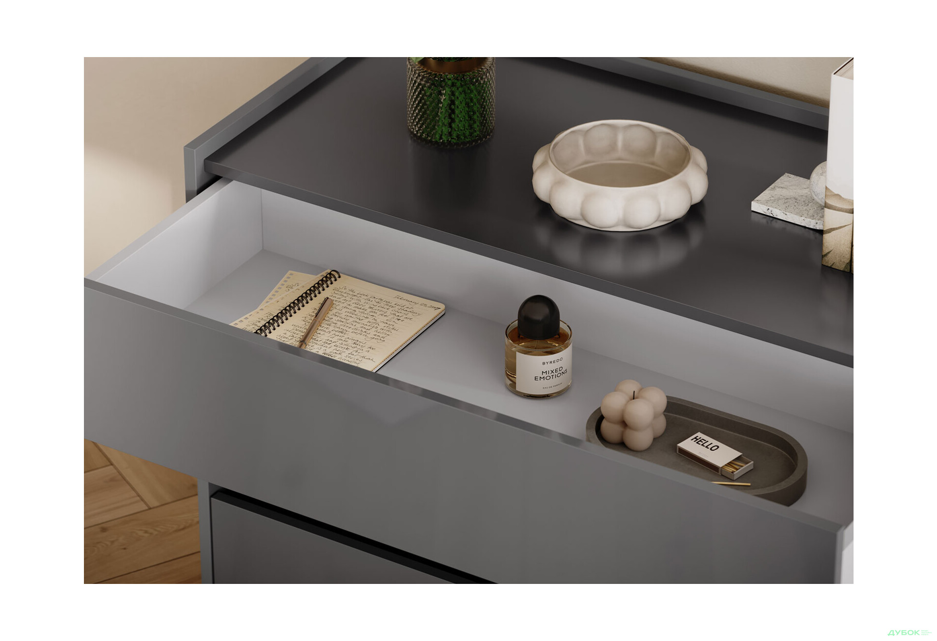 Комод MiroMark Тео з 3 шухлядами 100 см, мат антрацит / мат графіт - Зображення 4 Зображення 4 - Комод MiroMark Тео з 3 шухлядами 100 см, мат антрацит / мат графіт