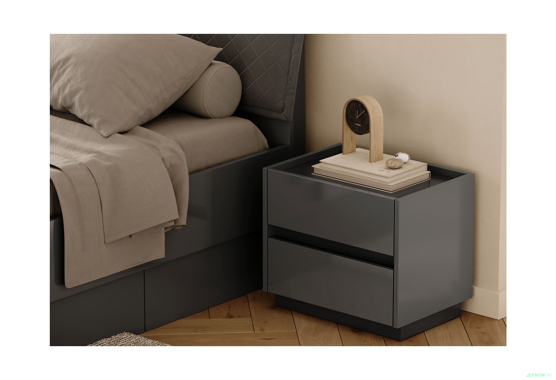 Тумба прикроватная МироМарк Тео с 2 ящиками 50 см, мат антрацит / мат графит - Изображение 3 Изображение 3 - Тумба прикроватная МироМарк Тео с 2 ящиками 50 см, мат антрацит / мат графит