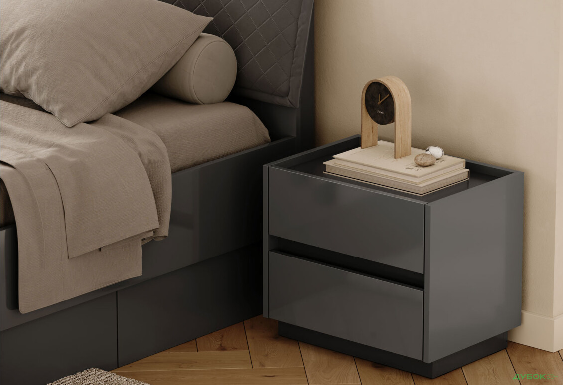 Тумба прикроватная МироМарк Тео с 2 ящиками 50 см, мат антрацит / мат графит - Изображение 3 Изображение 3 - Тумба прикроватная МироМарк Тео с 2 ящиками 50 см, мат антрацит / мат графит