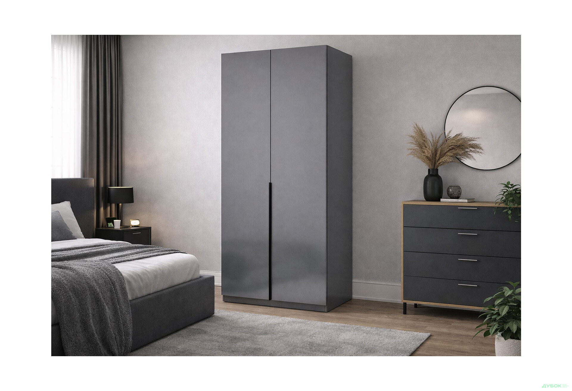 Зображення 2 - Шафа MiroMark Тео 2-дверна 90 см, мат антрацит / мат графіт