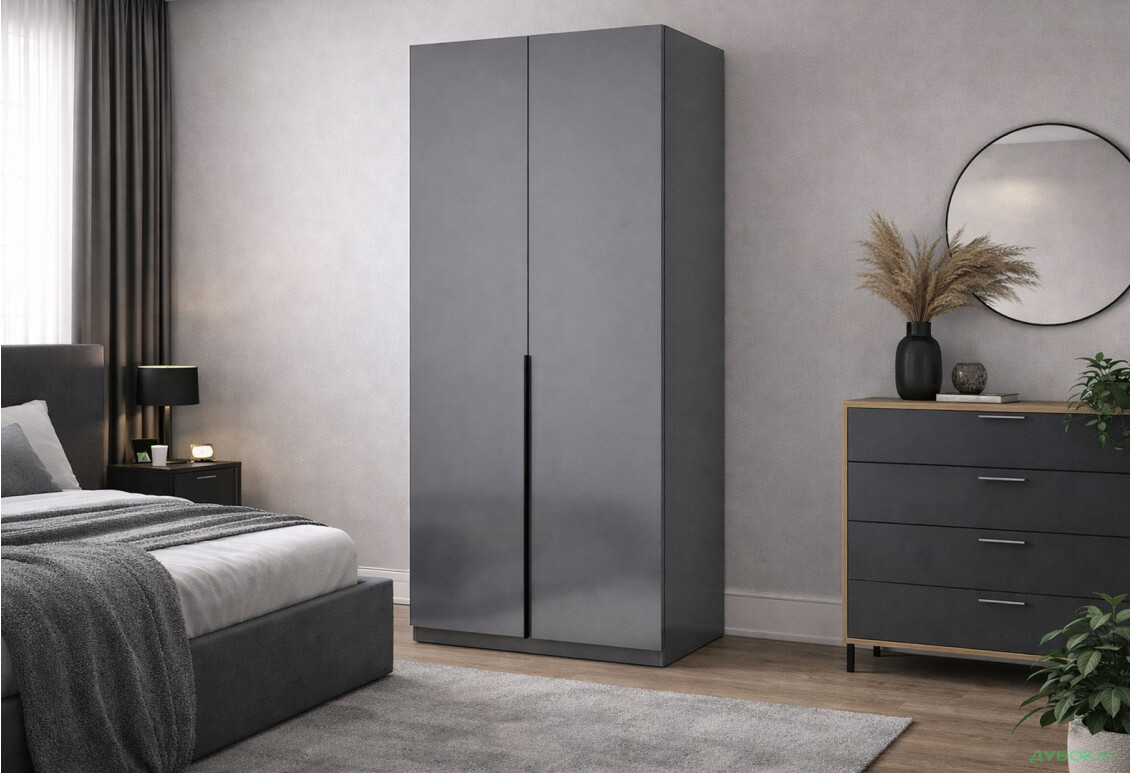 Зображення 2 - Шафа MiroMark Тео 2-дверна 90 см, мат антрацит / мат графіт