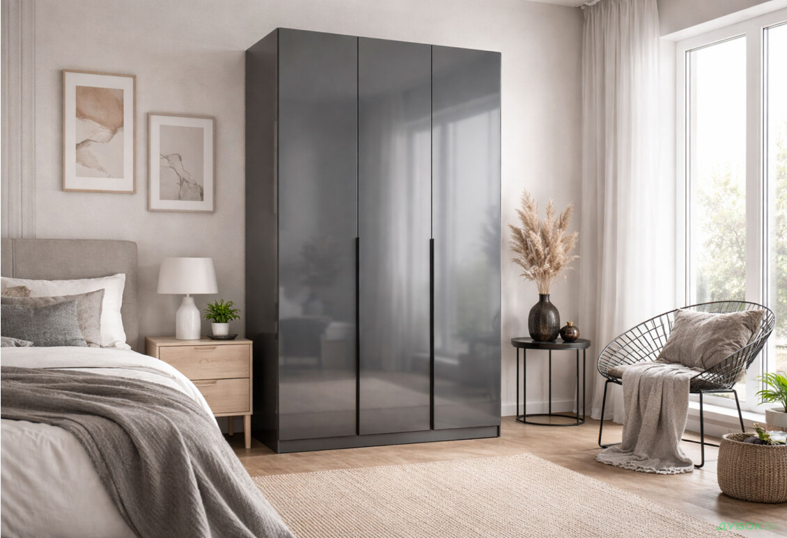 Зображення 3 - Шафа MiroMark Тео 3-дверна 134 см, мат антрацит / мат графіт