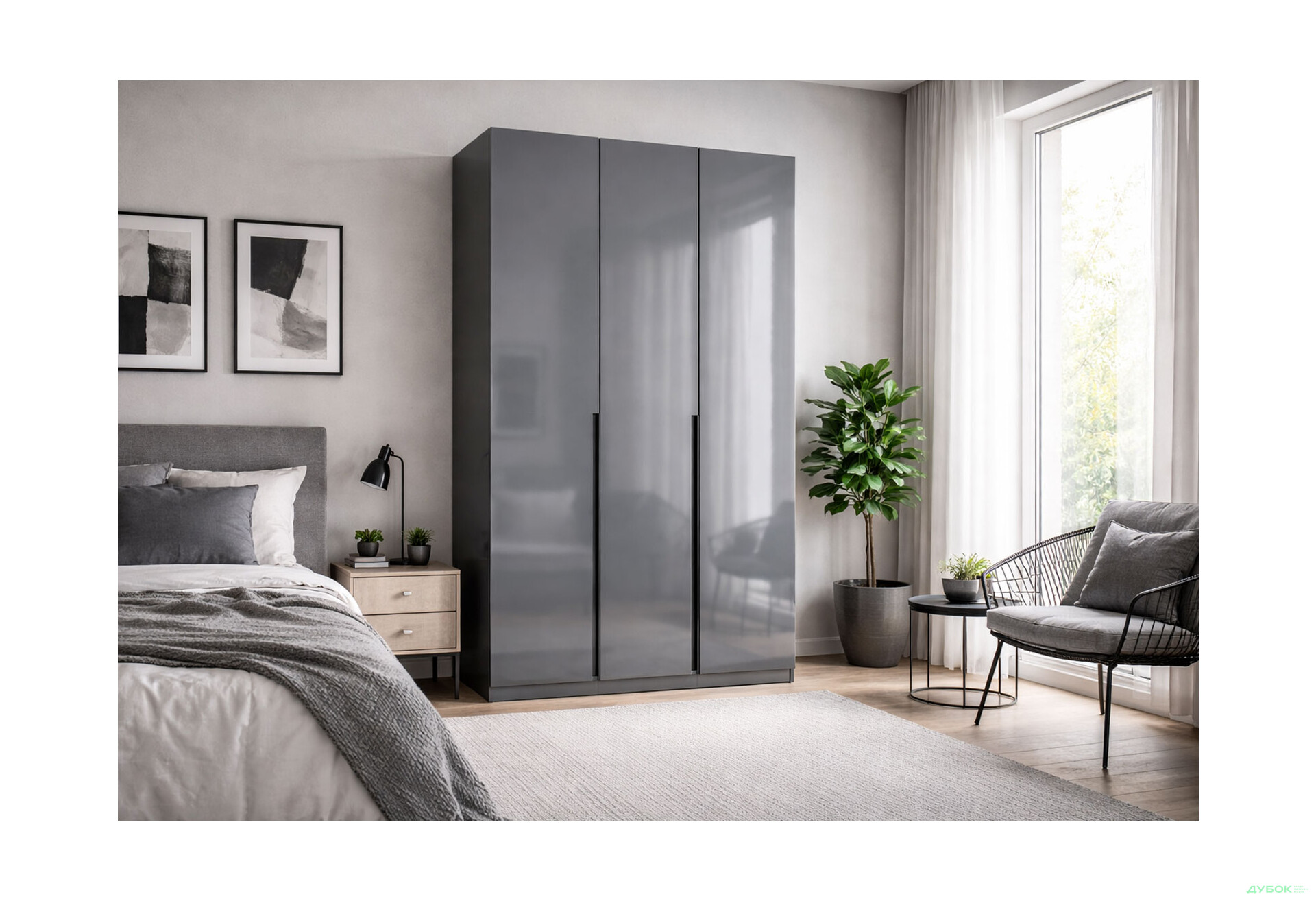 Зображення 2 - Шафа MiroMark Тео 3-дверна 134 см, мат антрацит / мат графіт