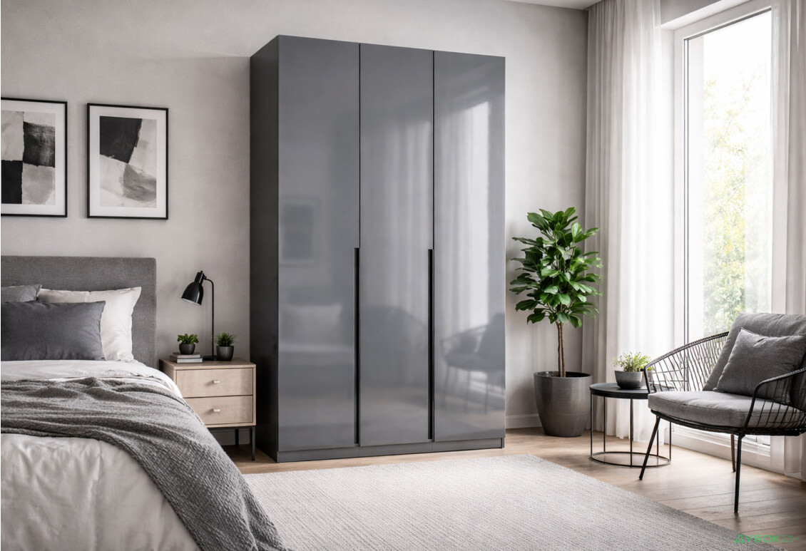 Зображення 2 - Шафа MiroMark Тео 3-дверна 134 см, мат антрацит / мат графіт