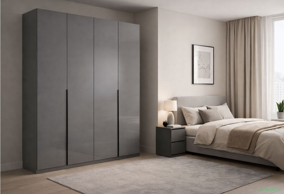 Зображення 2 - Шафа MiroMark Тео 4-дверна 179 см, мат антрацит / мат графіт