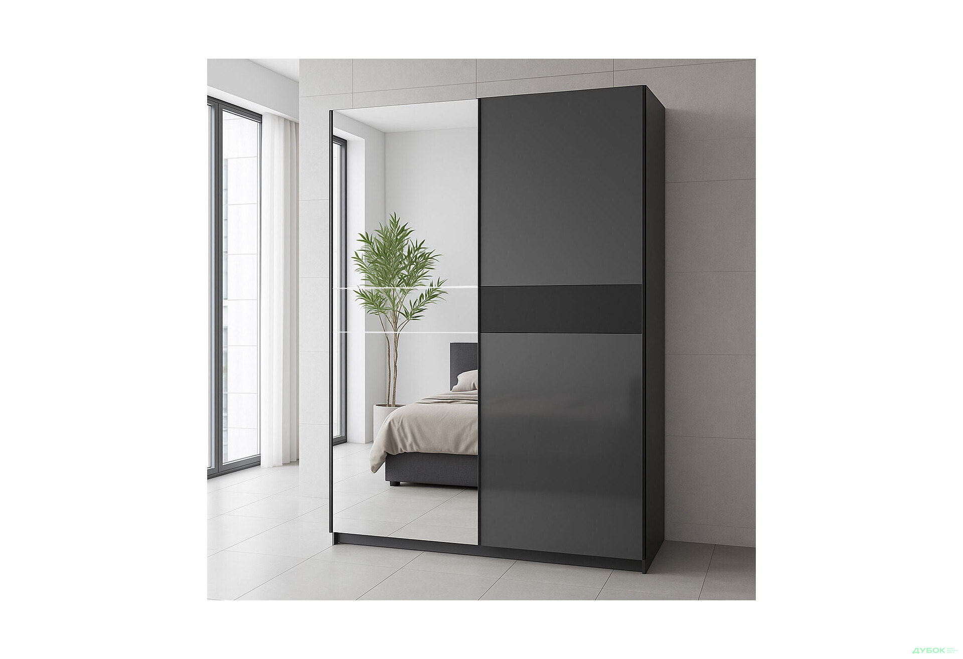 Зображення 2 - Шафа-купе MiroMark Тео 2-дверна із дзеркалом 150 см, мат антрацит / мат графіт