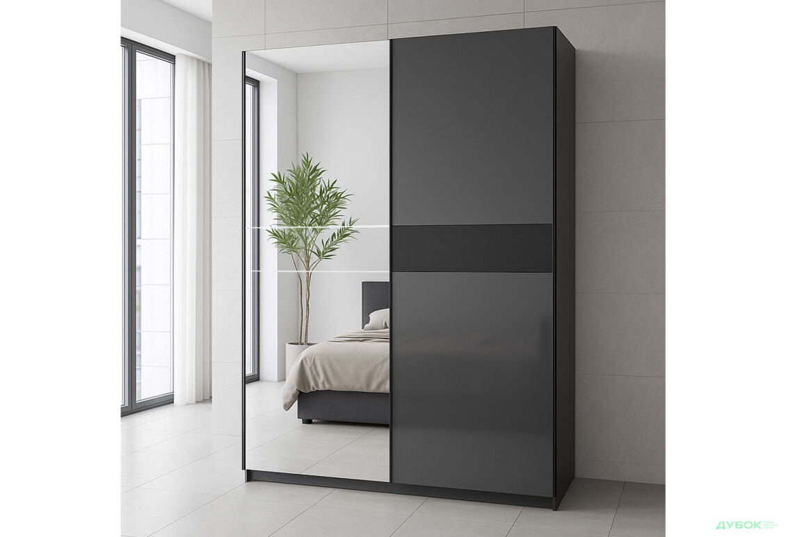 Зображення 2 - Шафа-купе MiroMark Тео 2-дверна із дзеркалом 150 см, мат антрацит / мат графіт