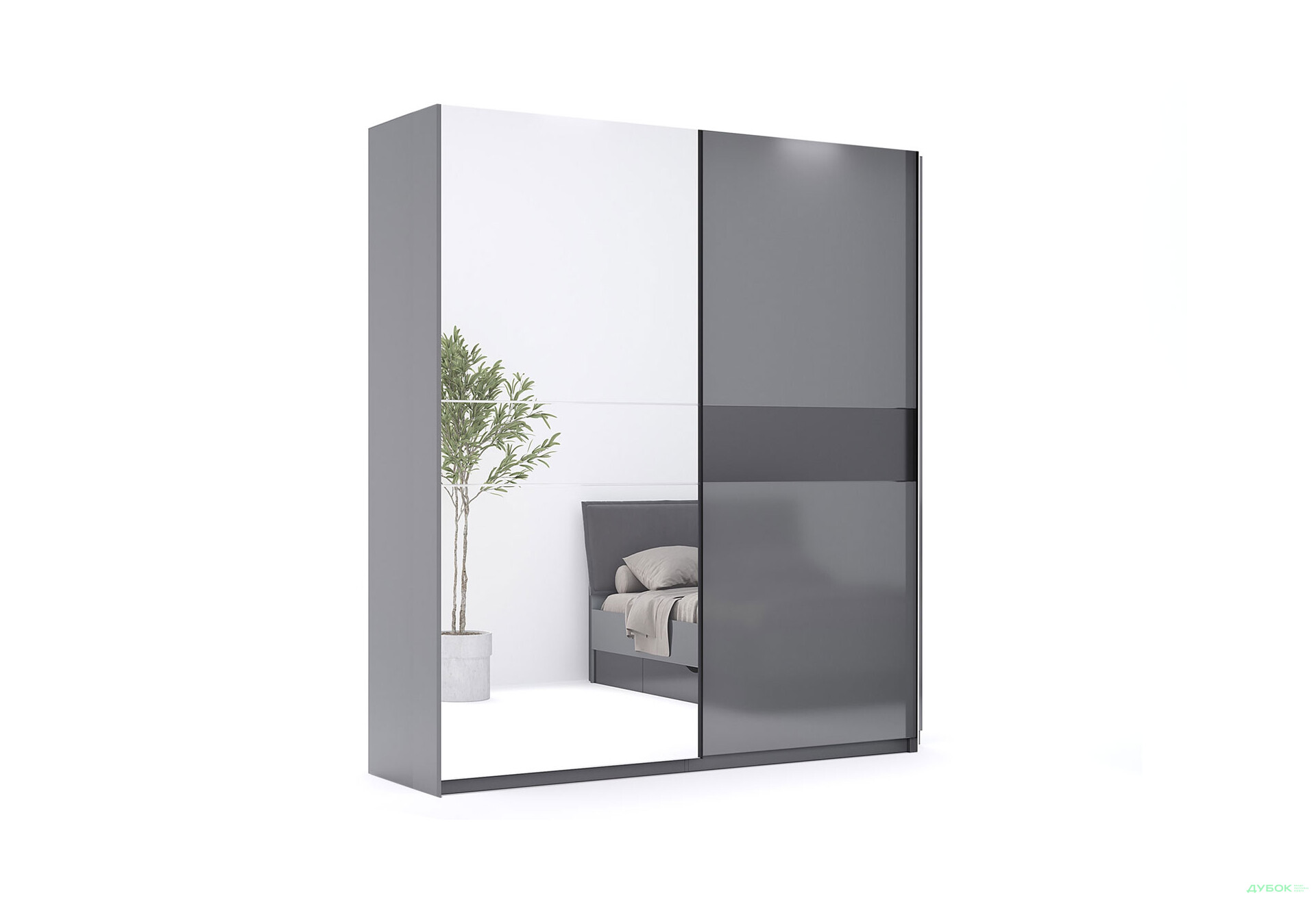 Шафа-купе MiroMark Тео 2-дверна із дзеркалом 150 см, мат антрацит / мат графіт - Зображення 1 Зображення 1 - Шафа-купе MiroMark Тео 2-дверна із дзеркалом 150 см, мат антрацит / мат графіт