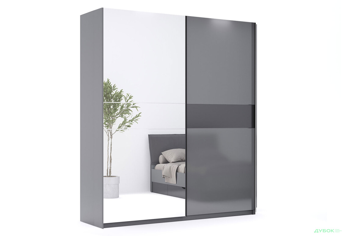 Шафа-купе MiroMark Тео 2-дверна із дзеркалом 150 см, мат антрацит / мат графіт - Зображення 1 Зображення 1 - Шафа-купе MiroMark Тео 2-дверна із дзеркалом 150 см, мат антрацит / мат графіт