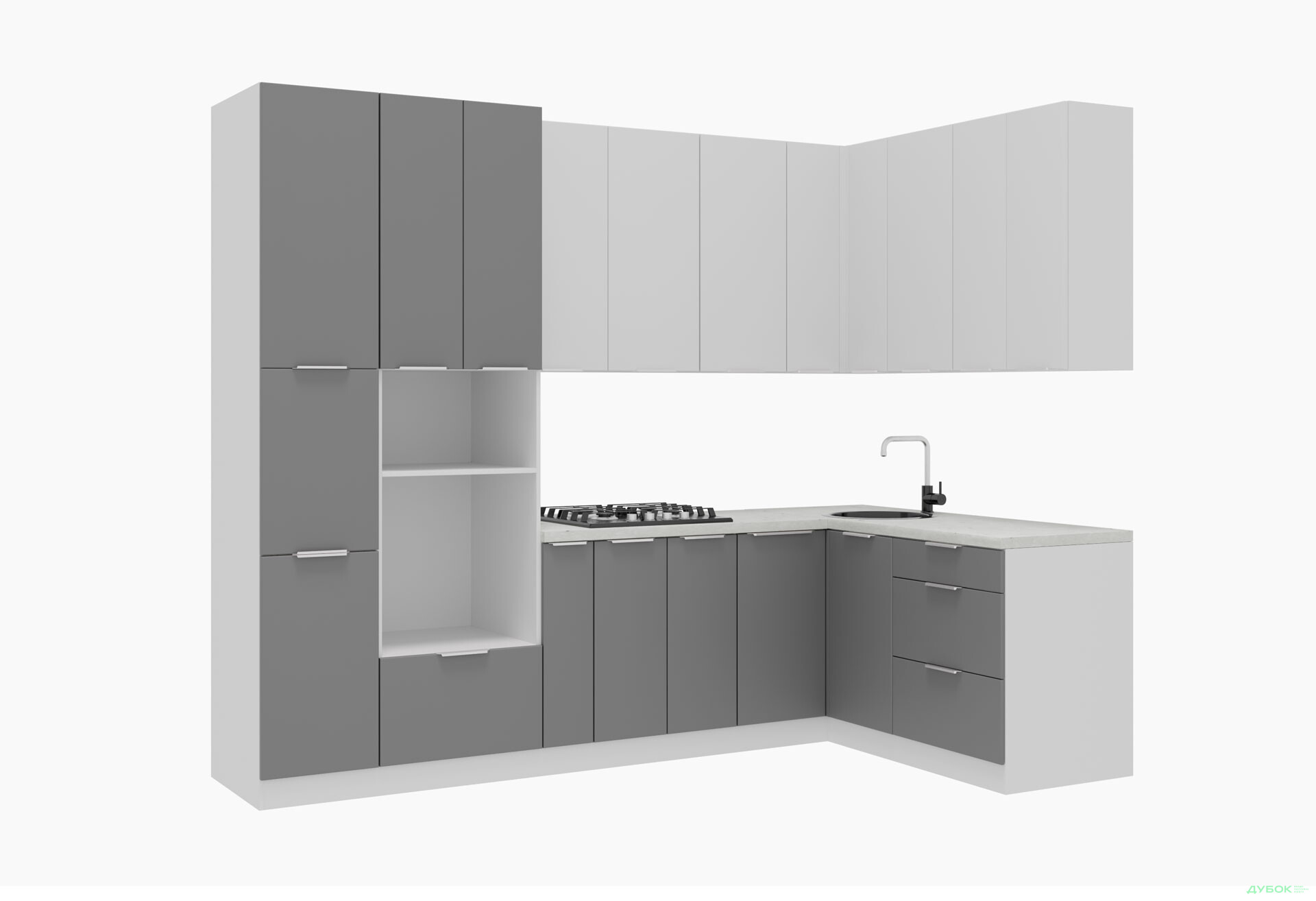 Кухня VIP-master Флет Люкс 1.6х2.8, білий / сірий мат - Зображення 2 Зображення 2 - Кухня VIP-master Флет Люкс 1.6х2.8, білий / сірий мат