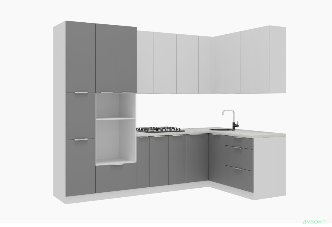 Кухня VIP-master Флет Люкс 1.6х2.8, білий / сірий мат - Зображення 2 Зображення 2 - Кухня VIP-master Флет Люкс 1.6х2.8, білий / сірий мат