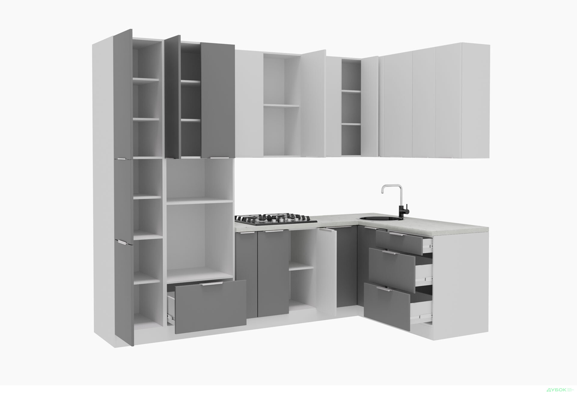 Кухня VIP-master Флет Люкс 1.6х2.8, білий / сірий мат - Зображення 3 Зображення 3 - Кухня VIP-master Флет Люкс 1.6х2.8, білий / сірий мат
