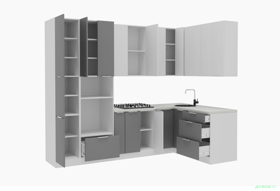 Кухня VIP-master Флет Люкс 1.6х2.8, білий / сірий мат - Зображення 3 Зображення 3 - Кухня VIP-master Флет Люкс 1.6х2.8, білий / сірий мат