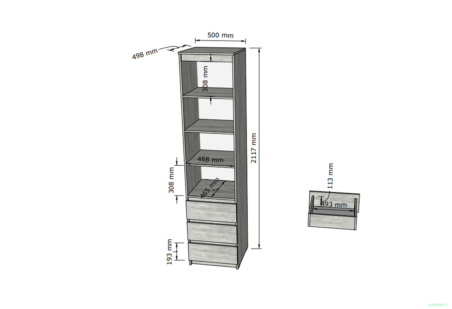 Шафа-стелаж комбінований Moreli T219 з шухлядами 50 см, дуб сонома / антрацит - Зображення 3 Зображення 3 - Шафа-стелаж комбінований Moreli T219 з шухлядами 50 см, дуб сонома / антрацит