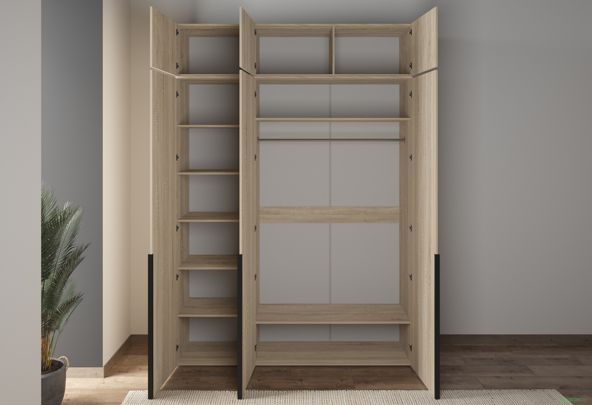 Шафа Moreli Ліберті (ST0027) 3-дверна з антресолею 180 см, дуб сонома - Зображення 7 Зображення 7 - Шафа Moreli Ліберті (ST0027) 3-дверна з антресолею 180 см, дуб сонома