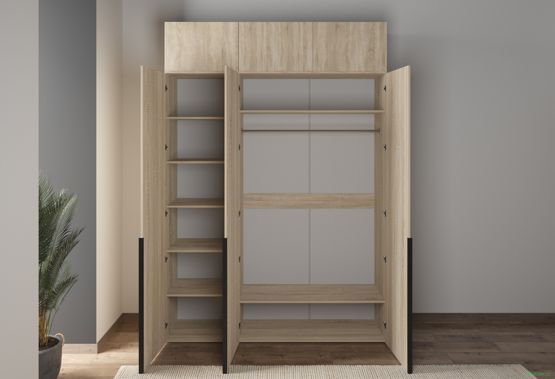 Шафа Moreli Ліберті (ST0027) 3-дверна з антресолею 180 см, дуб сонома - Зображення 6 Зображення 6 - Шафа Moreli Ліберті (ST0027) 3-дверна з антресолею 180 см, дуб сонома