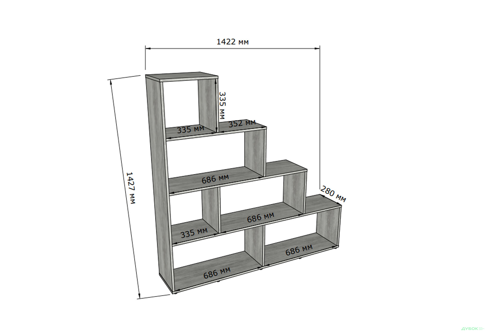 Изображение 3 - Стеллаж лесенка на 6 ячеек Moreli GT57 (прямоугольный) 142 см, антрацит