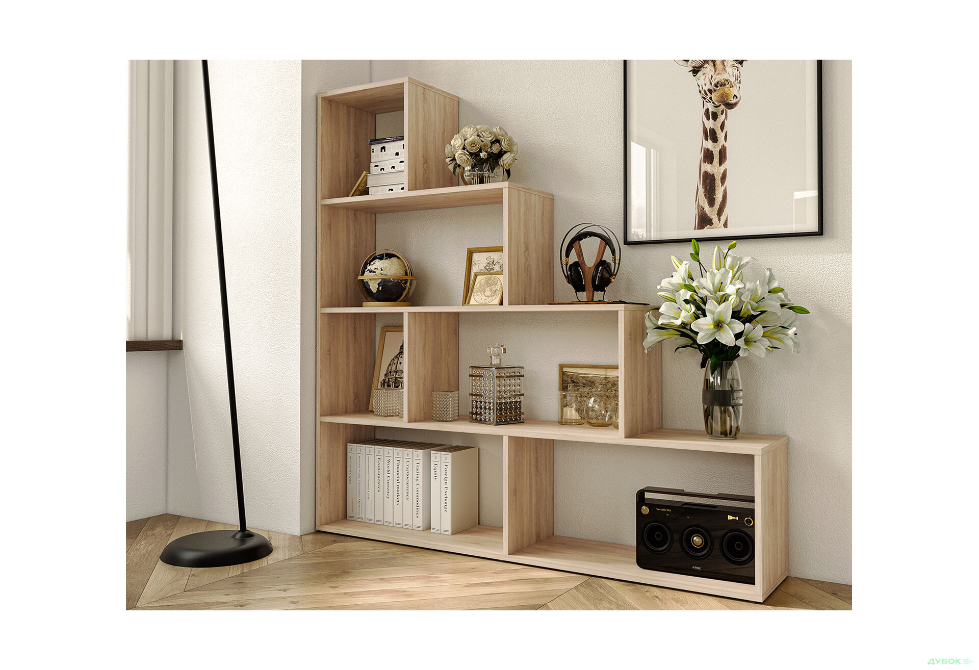 Изображение 2 - Стеллаж лесенка на 6 ячеек Moreli GT57 (прямоугольный) 142 см, дуб сонома