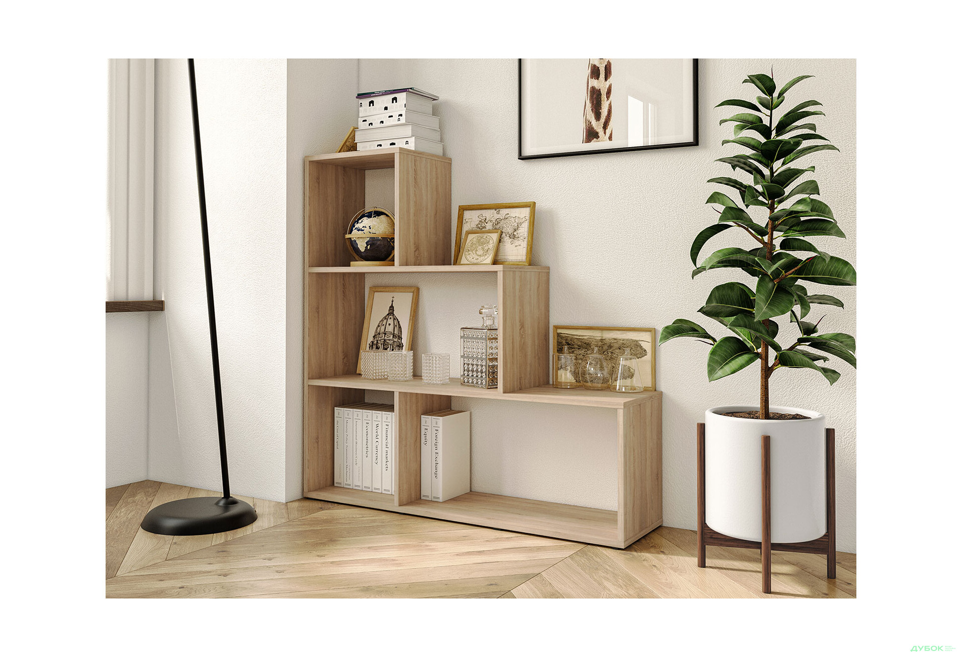 Зображення 2 - Стелаж драбинка на 4 комірки Moreli GT75 (прямокутний) 107 см, дуб сонома