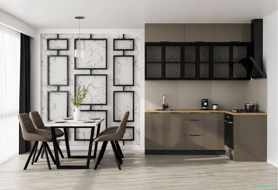 Кухня Диплос / Diplos Blum 2.2x1.2 антрацит / лате Gloss
