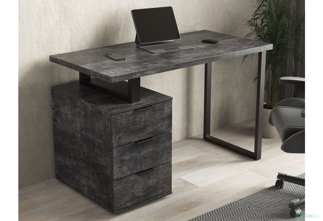 Стол письменный Moreli МХ0003 120x60 см с ящиками, темный бетон - Изображение 2 Изображение 2 - Стол письменный Moreli МХ0003 120x60 см с ящиками, темный бетон