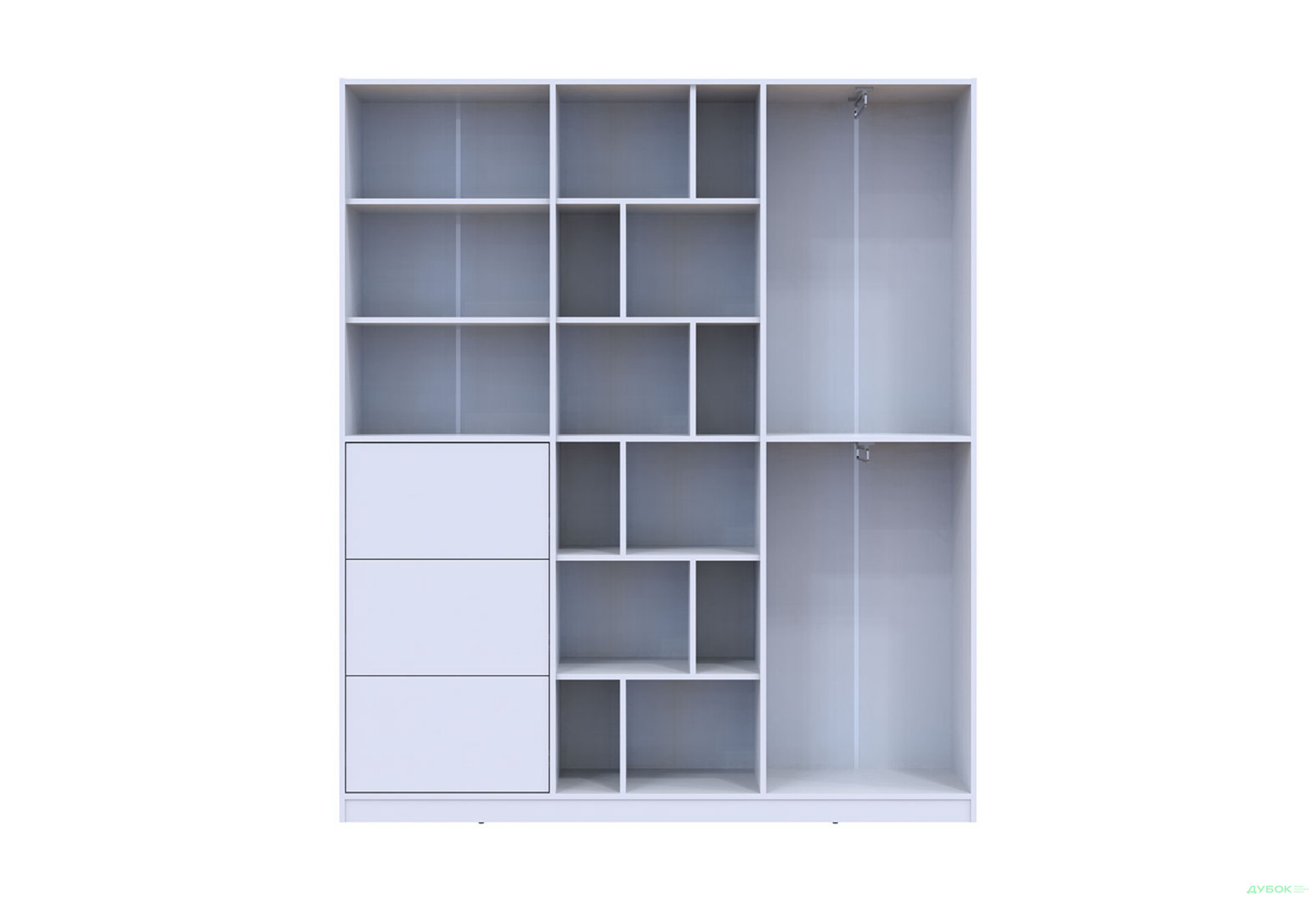 Фото 3 - Шкаф для одежды Doros Морган 3-дверный с 3 ящиками и полками 180 см, Белый ДСП