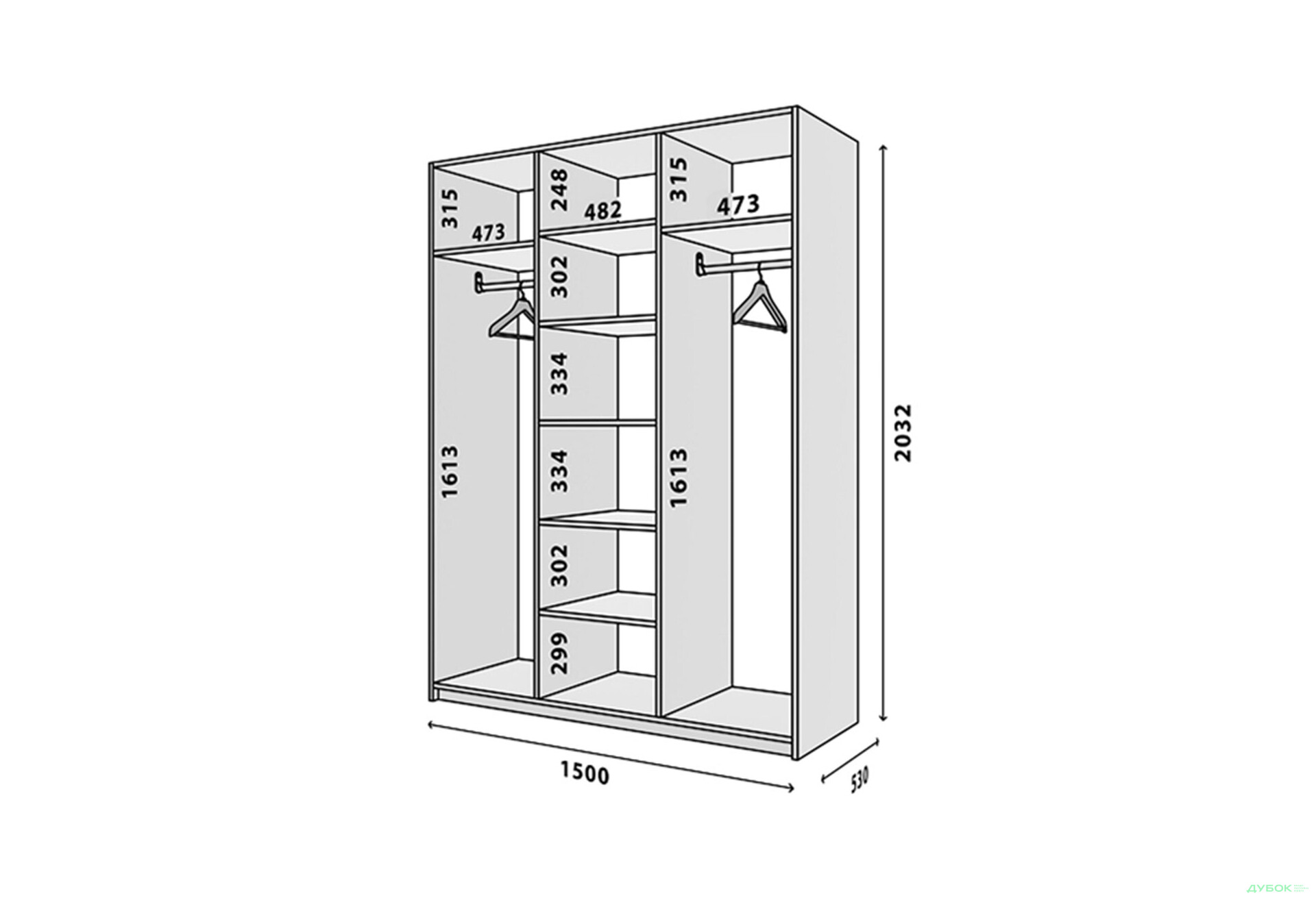 Зображення 3 - Шафа VIP-master Модус з 3 дверима 150 см, білий / дуб аппалачі