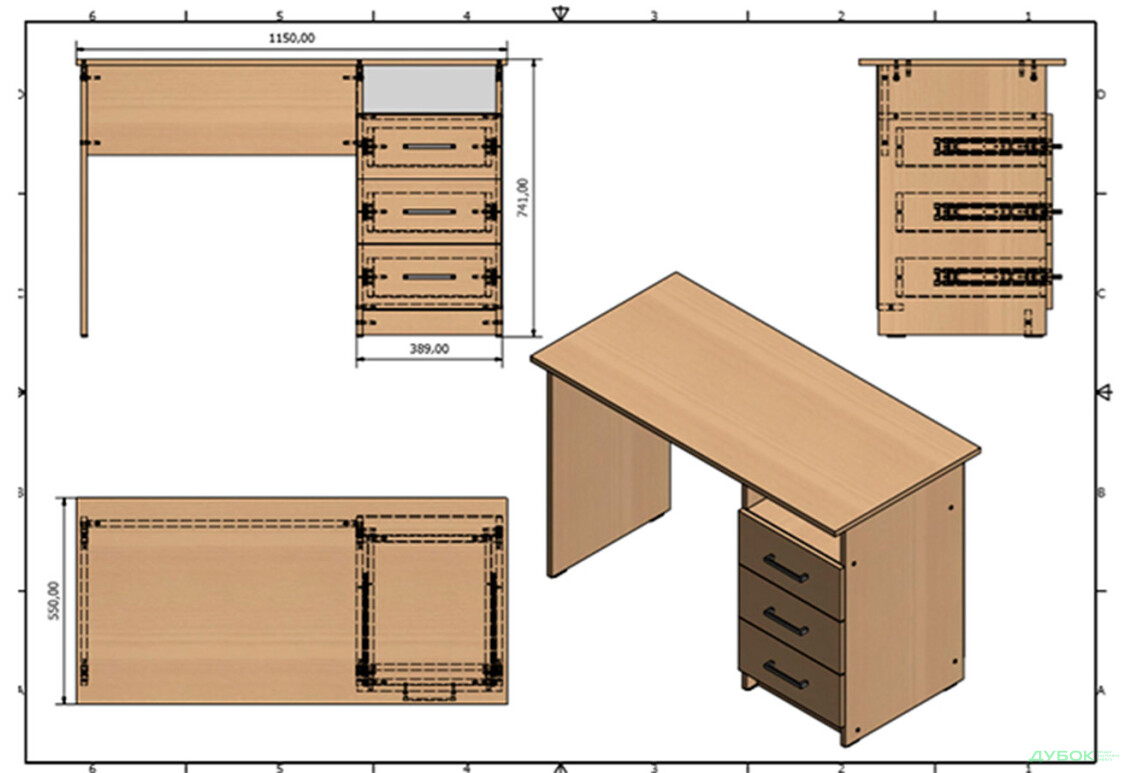 Зображення 6 - Стіл письмовий Kredens furniture СК-3 115x55 см з шухлядами, білий сніг