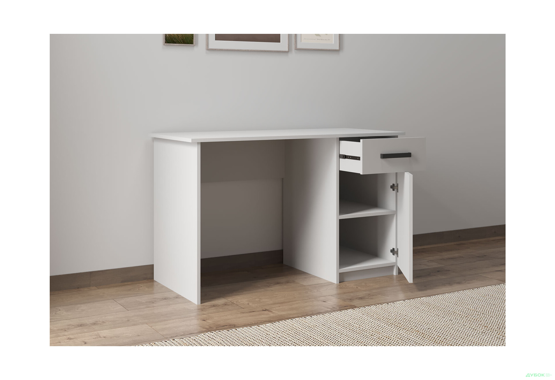 Зображення 4 - Стіл письмовий Kredens furniture СК-2 115x55 см з тумбою і шухлядою, білий сніг