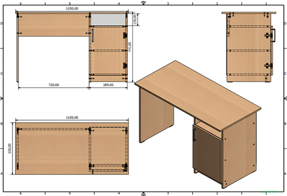 Зображення 2 - Стіл письмовий Kredens furniture СК-1 115x55 см з тумбою, білий сніг