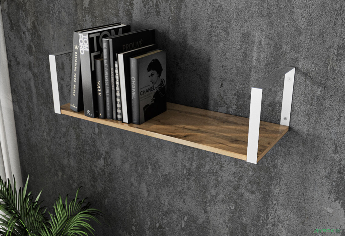 Полиця Moreli XS 28 квадрат 80 см, ДСП дуб аппалачі, кріплення біле - Зображення 2 Зображення 2 - Полиця Moreli XS 28 квадрат 80 см, ДСП дуб аппалачі, кріплення біле