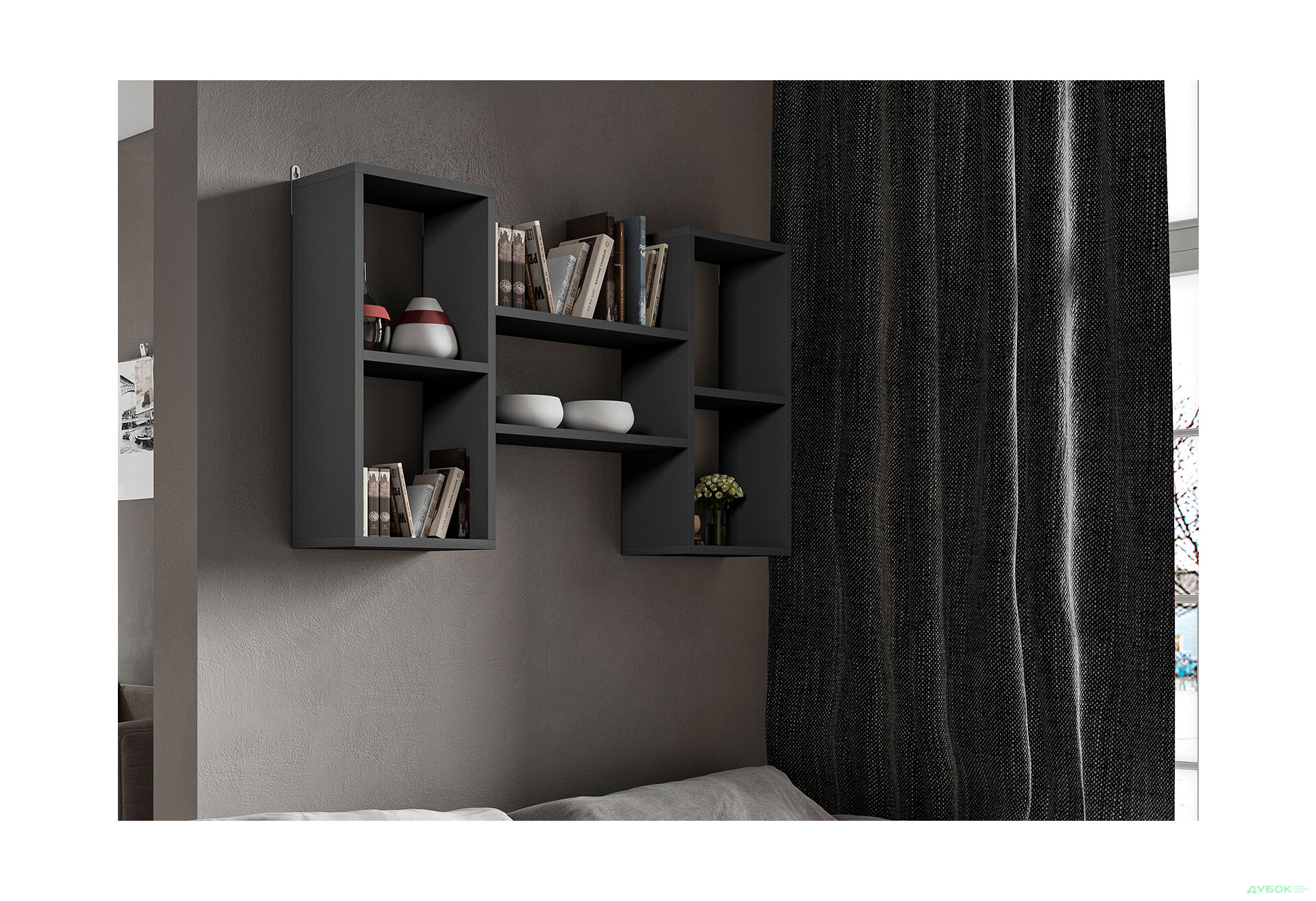 Полиця Moreli Т11 двоярусна 101 см, антрацит - Зображення 3 Зображення 3 - Полиця Moreli Т11 двоярусна 101 см, антрацит