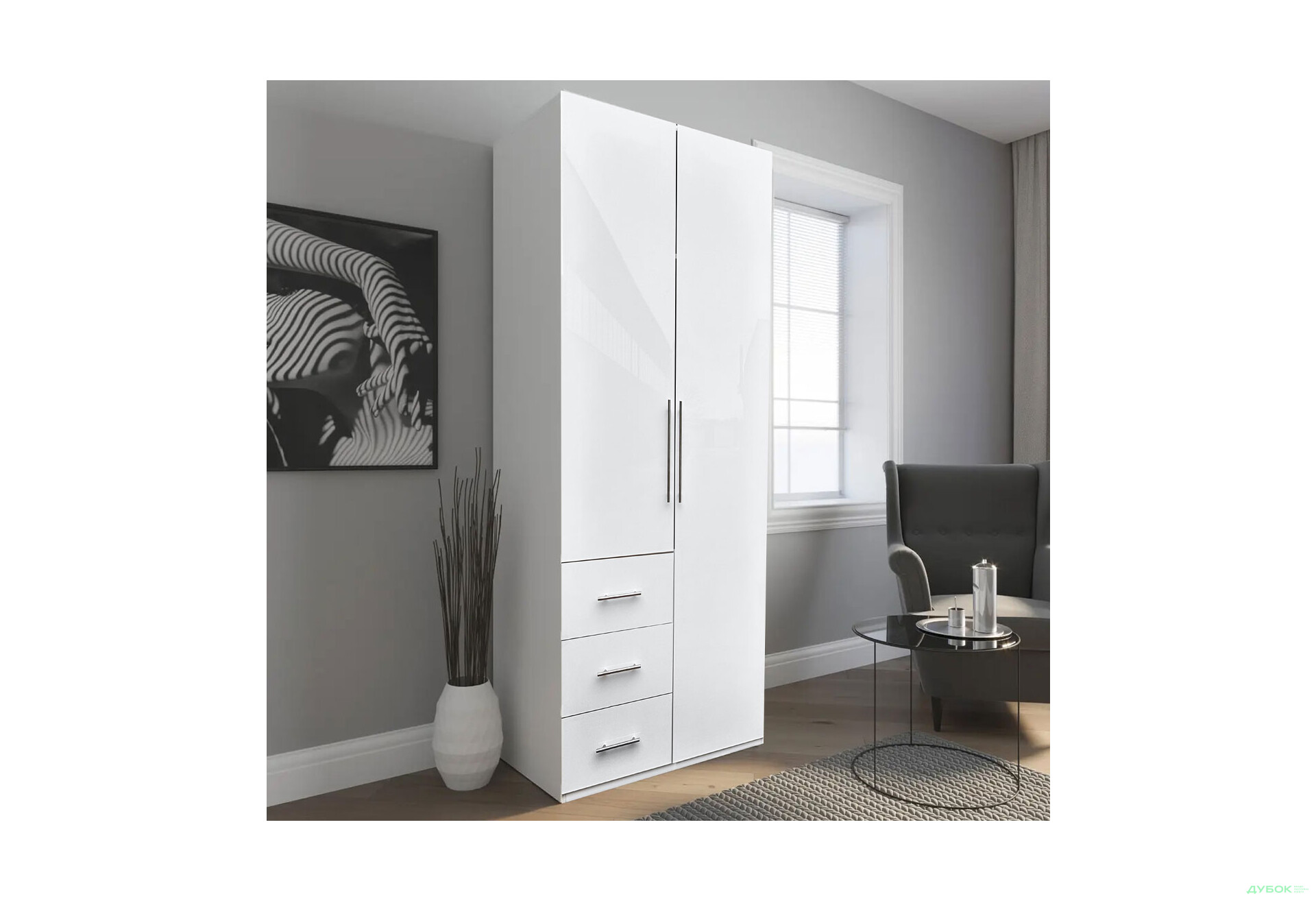 Шкаф MiroMark Магнум 2-дверный з 3 ящиками 98 см, белый - Изображение 2 Изображение 2 - Шкаф MiroMark Магнум 2-дверный з 3 ящиками 98 см, белый