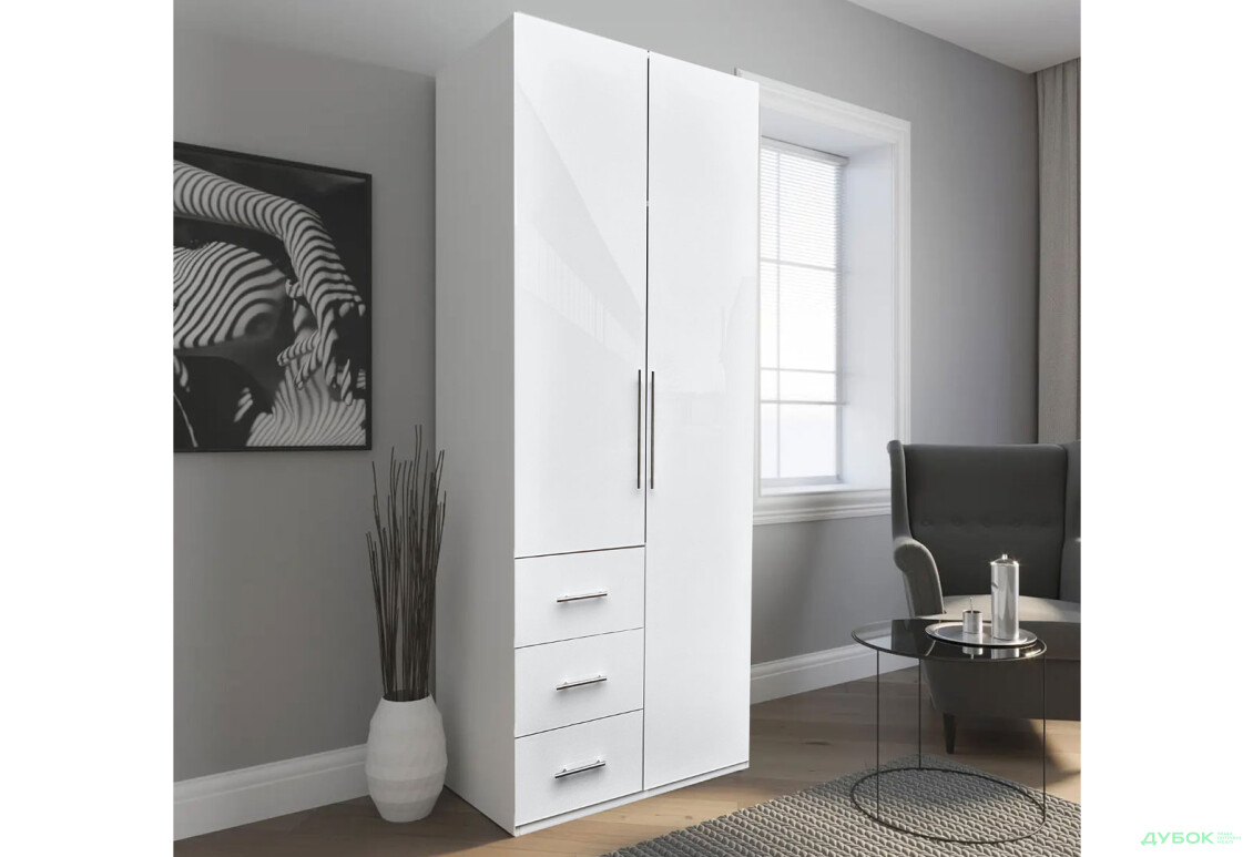 Шкаф MiroMark Магнум 2-дверный з 3 ящиками 98 см, белый - Изображение 2 Изображение 2 - Шкаф MiroMark Магнум 2-дверный з 3 ящиками 98 см, белый