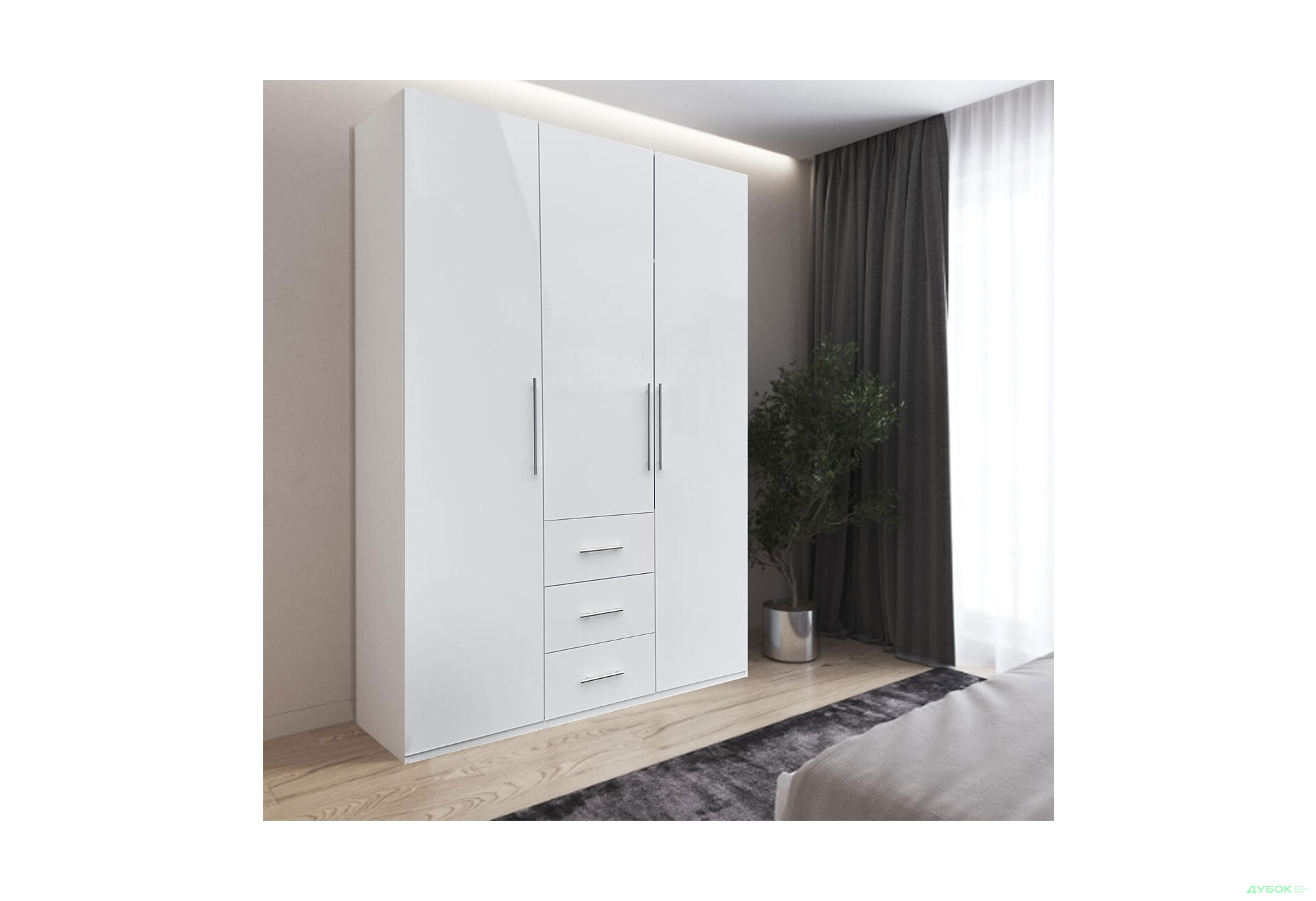 Зображення 2 - Шафа MiroMark Магнум 3-дверна з 3 шухлядами 147 см, біла