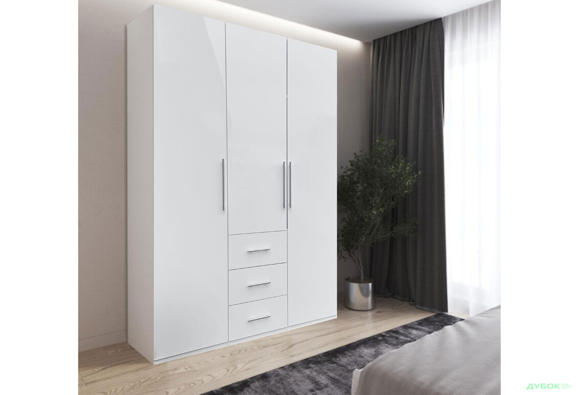 Зображення 2 - Шафа MiroMark Магнум 3-дверна з 3 шухлядами 147 см, біла