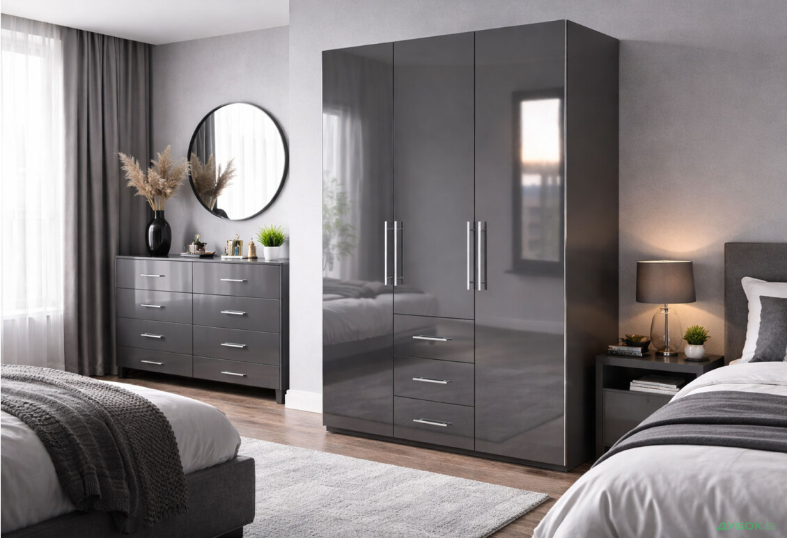 Изображение 2 - Шкаф MiroMark Магнум 3-дверный з 3 ящиками 147 см, антрацит