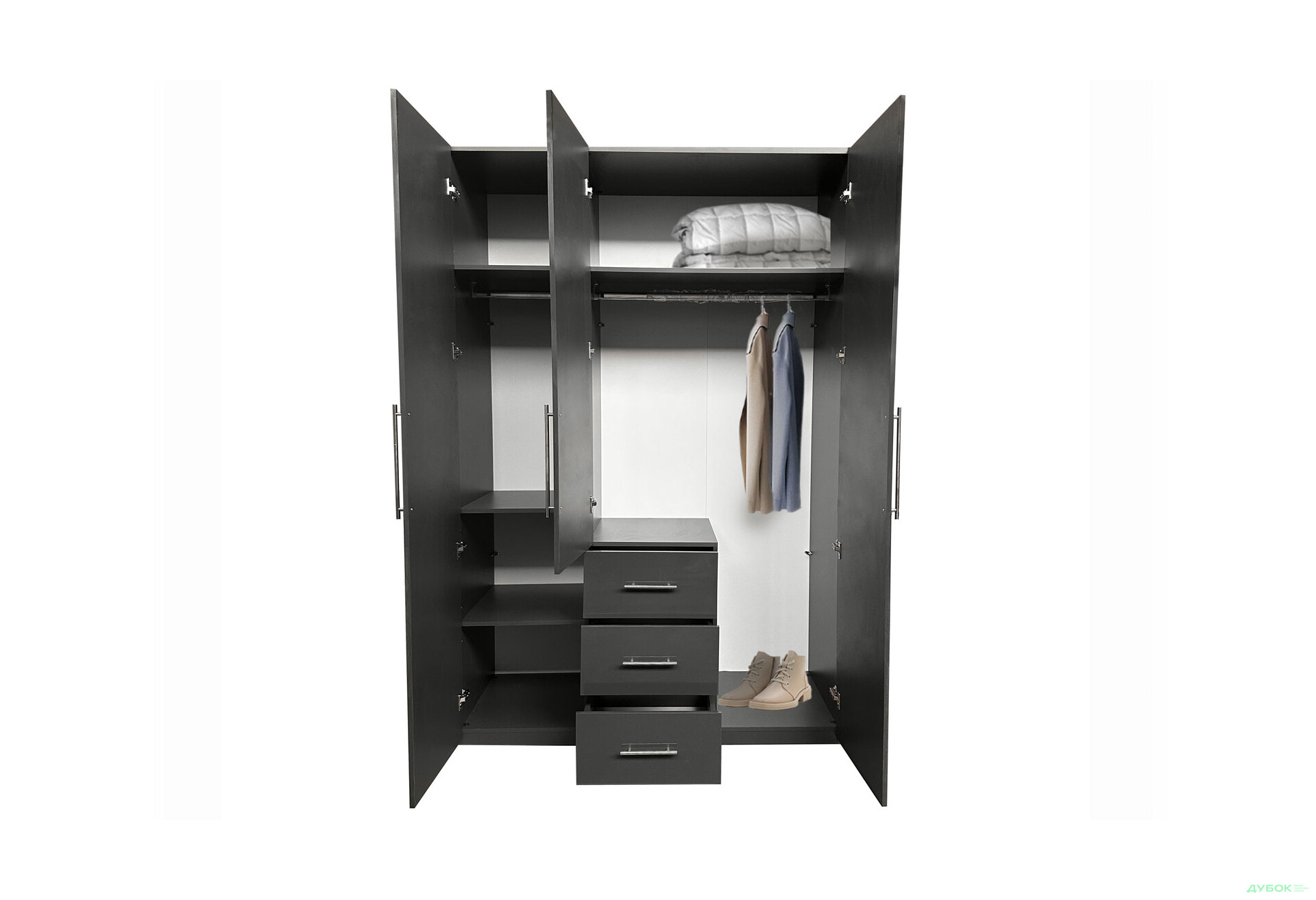 Шафа MiroMark Магнум 3-дверна з 3 шухлядами 147 см, антрацит - Зображення 5 Зображення 5 - Шафа MiroMark Магнум 3-дверна з 3 шухлядами 147 см, антрацит