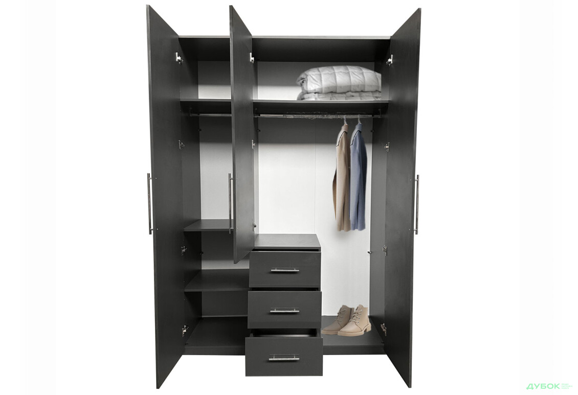 Шафа MiroMark Магнум 3-дверна з 3 шухлядами 147 см, антрацит - Зображення 5 Зображення 5 - Шафа MiroMark Магнум 3-дверна з 3 шухлядами 147 см, антрацит