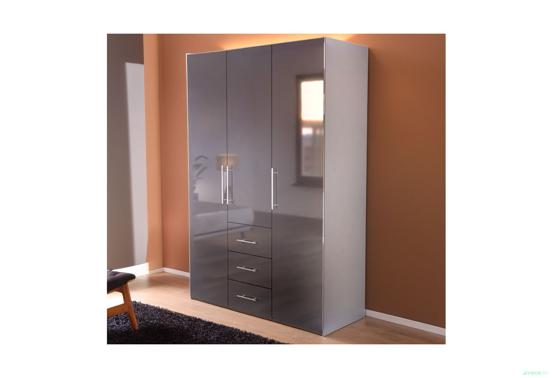 Шафа MiroMark Магнум 3-дверна з 3 шухлядами 147 см, антрацит - Зображення 4 Зображення 4 - Шафа MiroMark Магнум 3-дверна з 3 шухлядами 147 см, антрацит