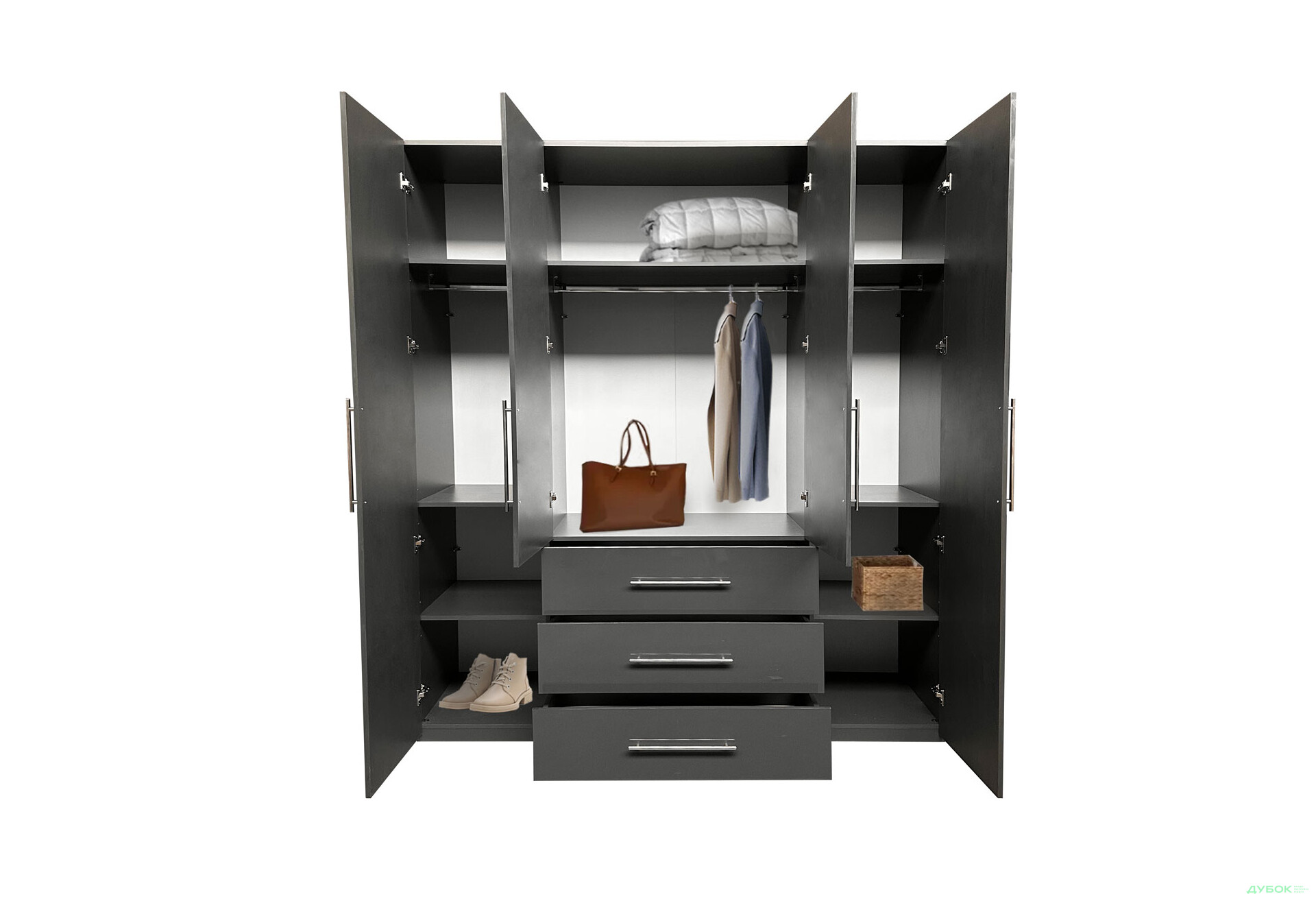Изображение 5 - Шкаф MiroMark Магнум 4-дверный з 3 ящиками 196 см, антрацит